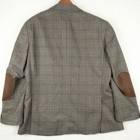 Baumler Blazer Mens 46 Short Brown Check Loro Piana Super 120s Elbow Patches - Picture 4 of 15
